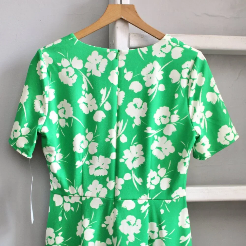 LONDON TIMES Twisted Sheath Floral Short Sleeve Dress Green & White Size 8 NWT - Picture 6 of 8